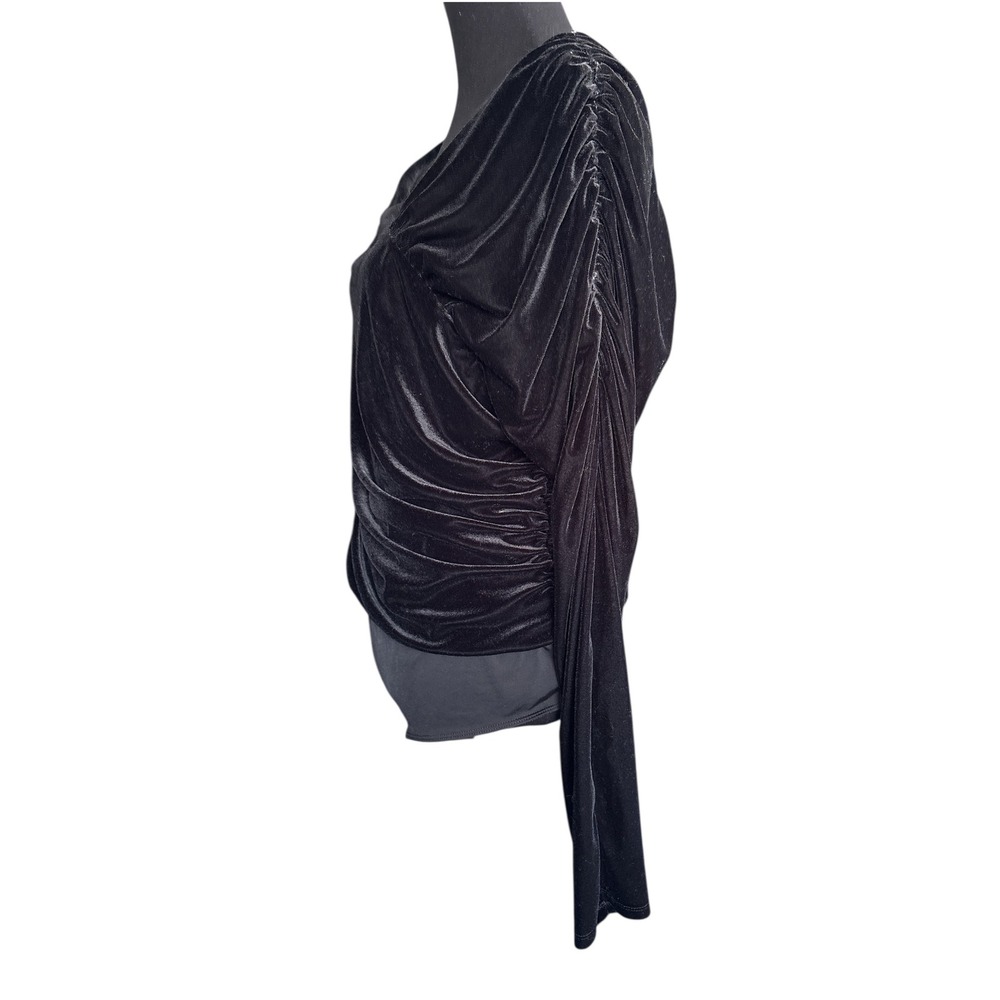 Express Body Contour Black Velvet Off Shoulder Asymmetrical Bodysuit, size XL - Picture 5 of 8